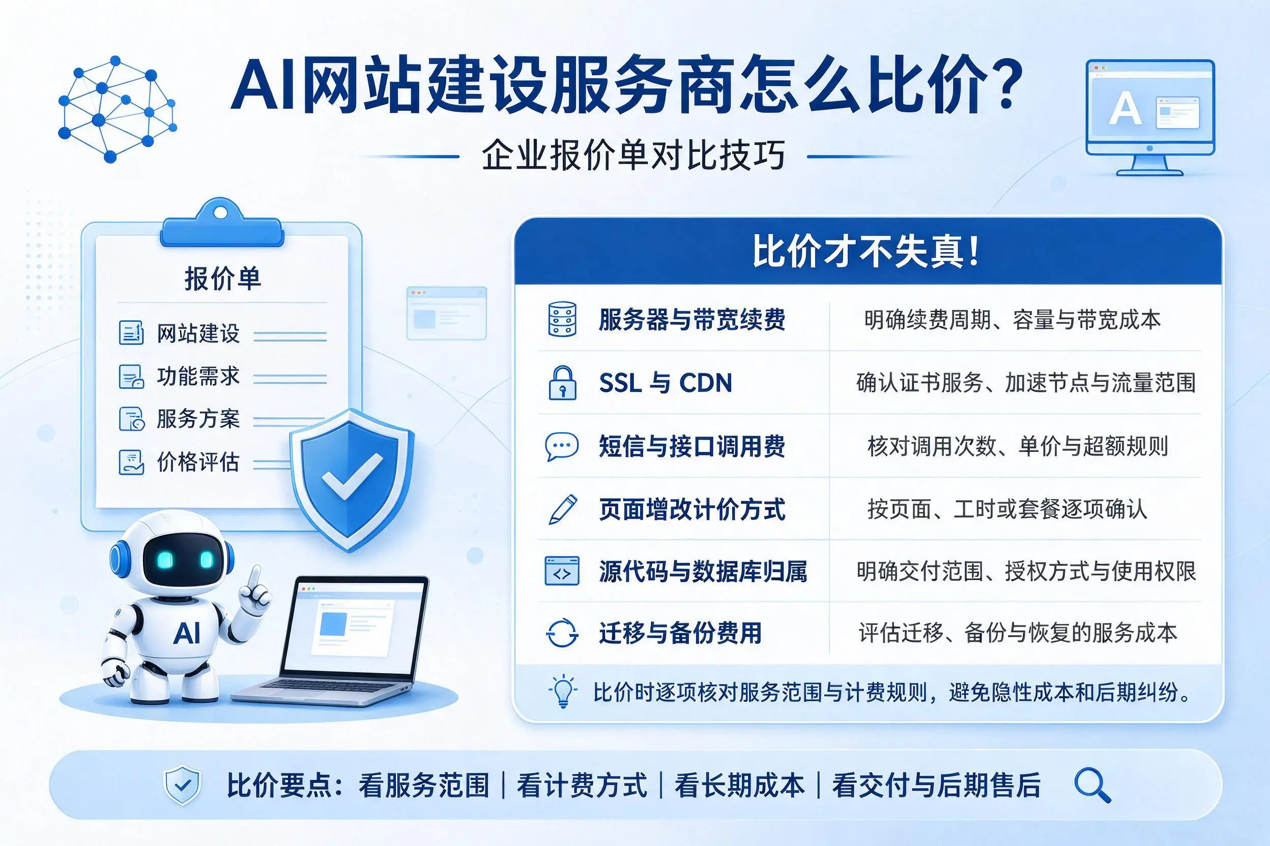 AI网站建设服务商怎么比价?保定企业报价单对比技巧