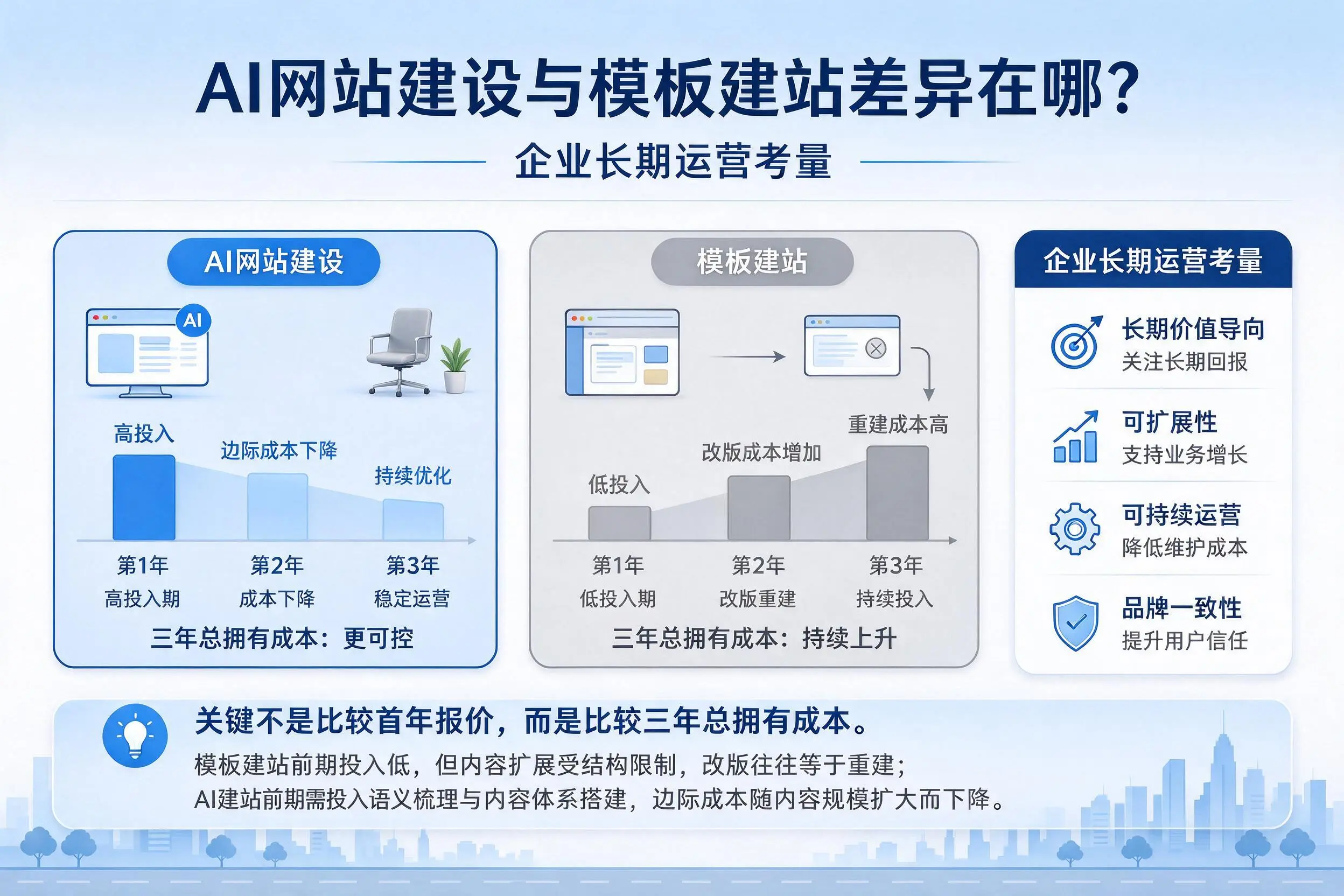 AI网站建设与模板建站差异在哪？保定企业长期运营考量